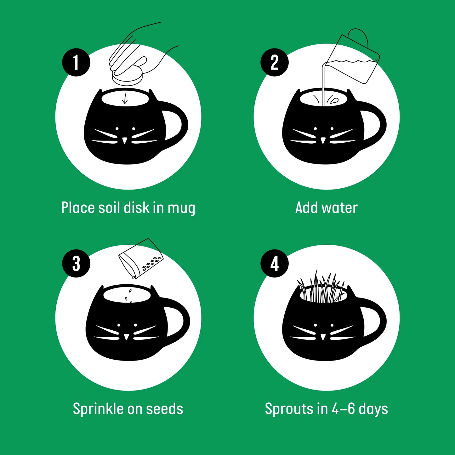 Kit De Hierba Orgánica Para Gatos Con Maceta De Cerámica Negra Para Gatos, Set De Regalo Fácil De Plantar En Interiores